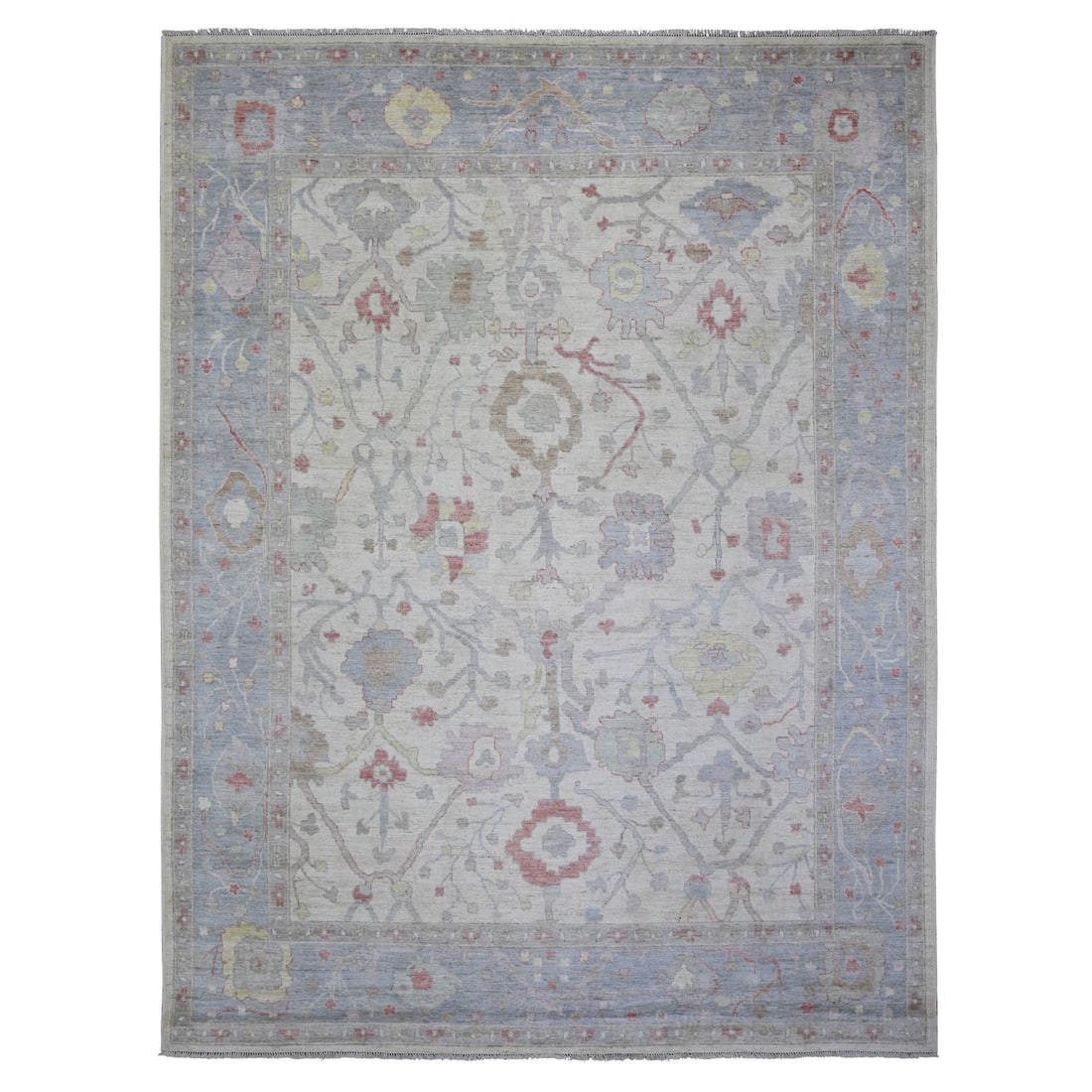 8'10"x11'8" Ivory Afghan Angora Oushak Wool Hand Knotted Rug (1 of 12)