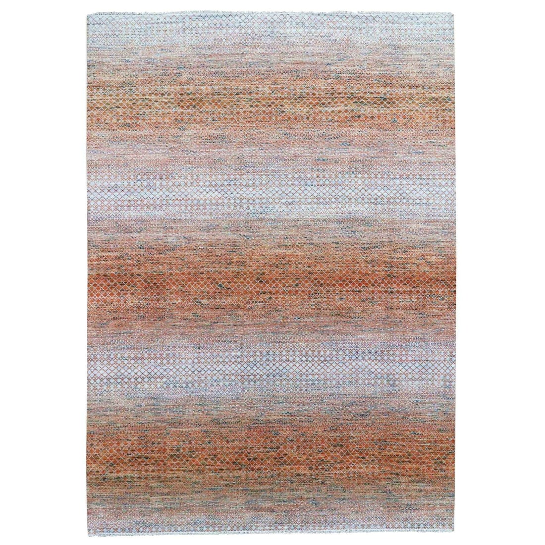 9'10"x13'10" Orange Hand Knotted Modern Chiaroscuro Collection Wool Rug: 9'10"x13'10" Orange Hand Knotted Modern Chiaroscuro Collection Wool Rug Experience the vibrant warmth of India with this stunning 9'10"x13'10" orange hand-knotted wool rug, expertly woven in a modern