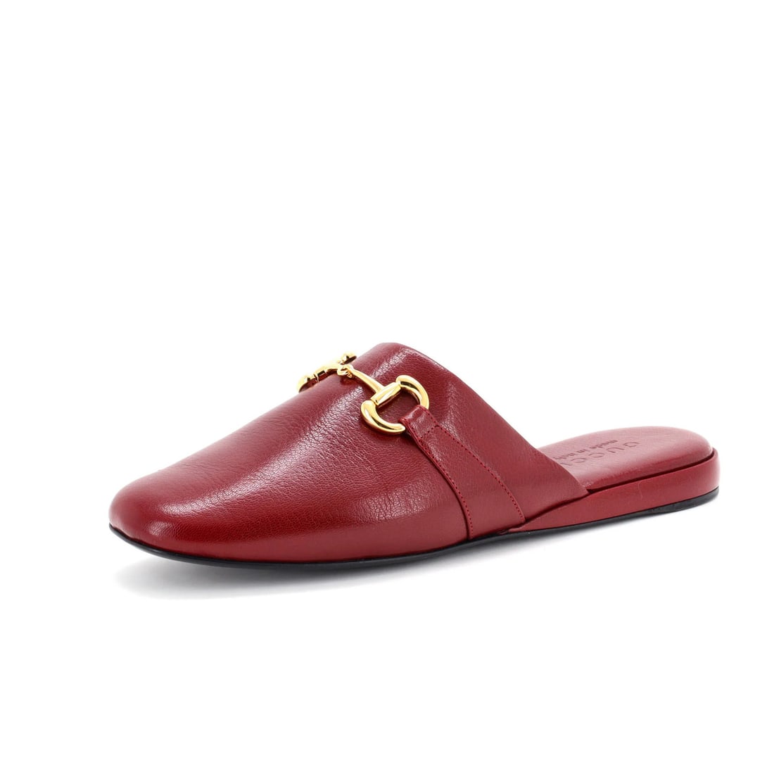 Gucci Men's Leather Horsebit Pericle Mules: Gucci Men's Leather Horsebit Pericle Mules Elevate your style with the iconic Gucci Men's Leather Horsebit Pericle Mules, boasting sleek red leather exterior and contrasting green and red suede