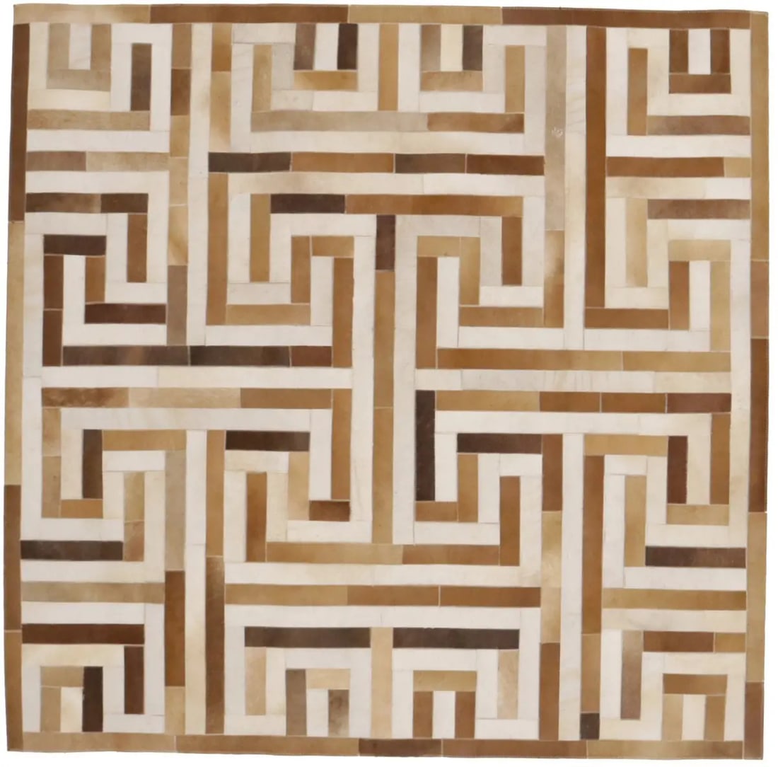 Handcrafted Cowhide Leather Rug Modern Square Design Contemporary Carpet 6X6 ft (1 of 19)