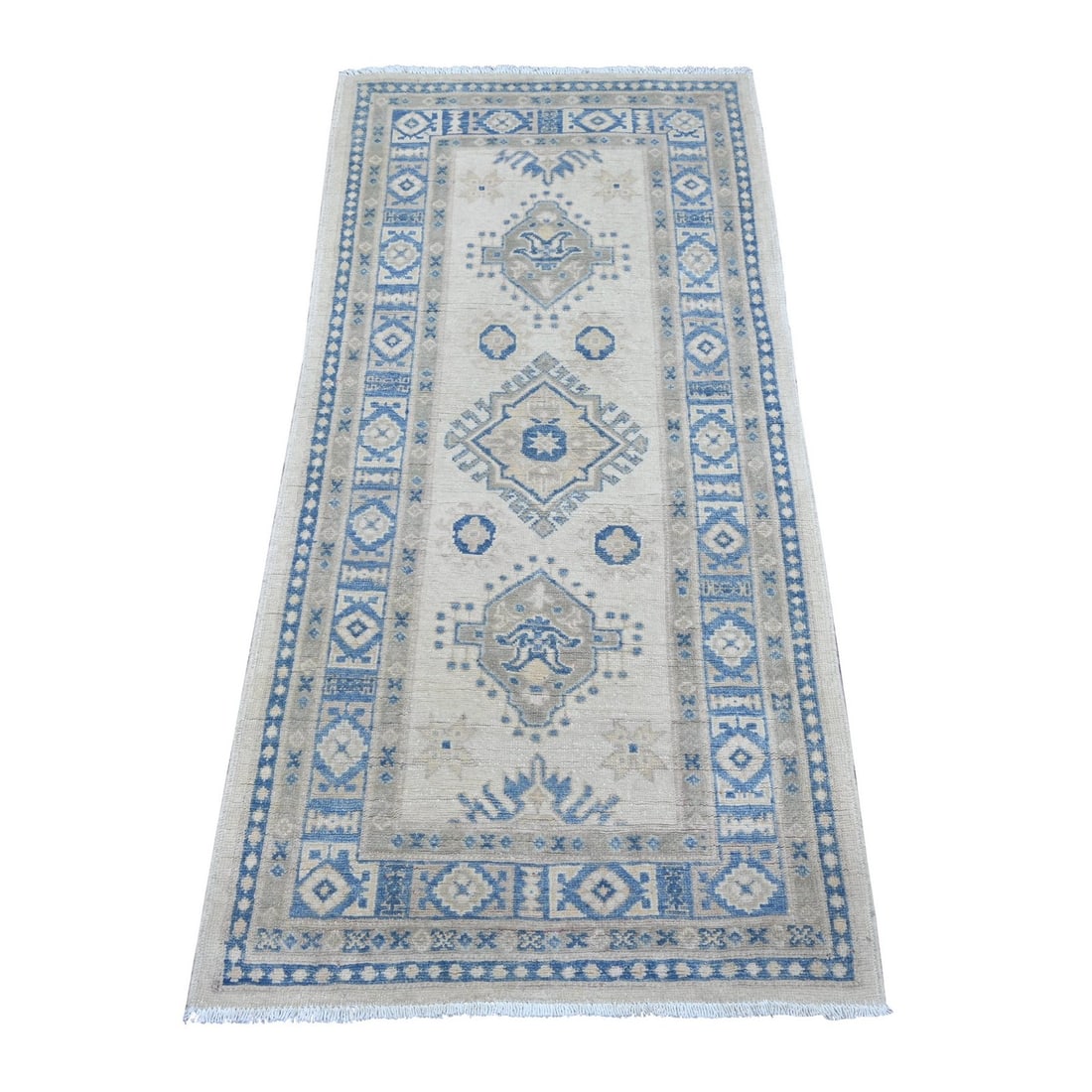 2'6"x5'3" Ivory Vintage Look Kazak with Medallions Hand Knotted Wool Runner (1 of 6)