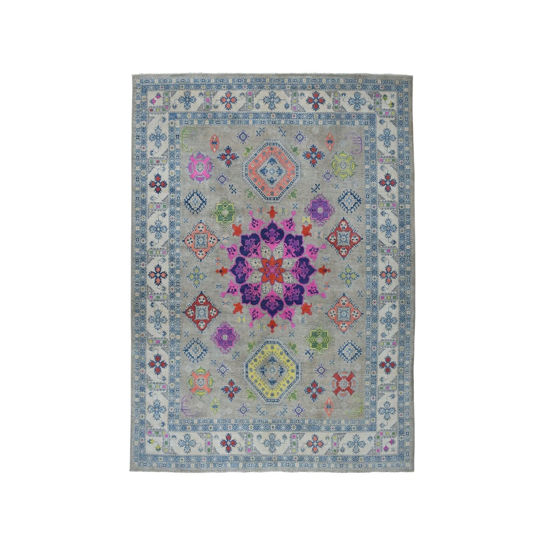 9'2"x11'7" Colorful Fusion Kazak Pure Wool Hand-Knotted Oriental Rug: 9'2"x11'7" Colorful Fusion Kazak Pure Wool Hand-Knotted Oriental Rug Experience the rich beauty of Afghan craftsmanship with this stunning 9'2"x11'7" Colorful Fusion Kazak Pure Wool Hand-Knotted