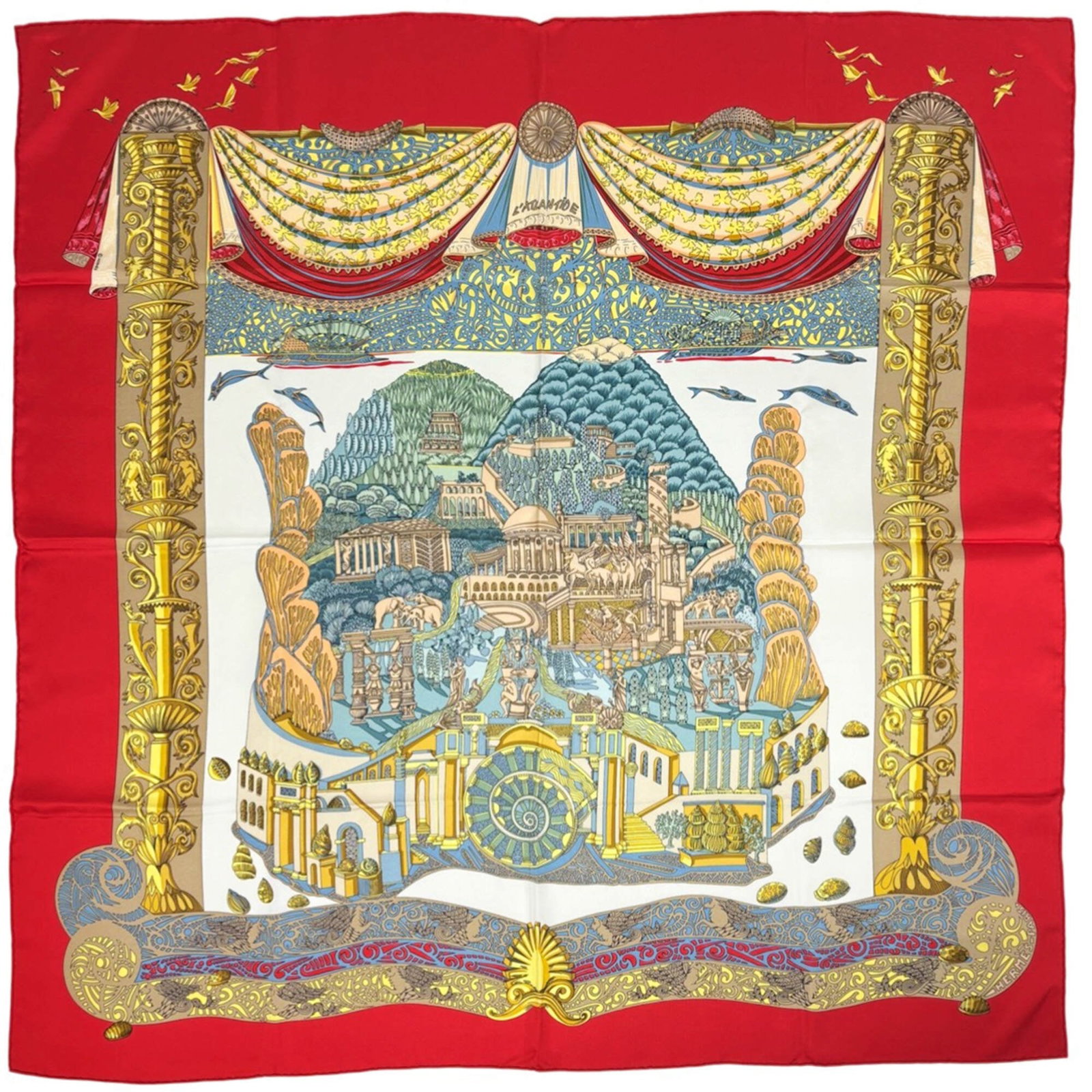 Hermes Scarf: Hermes Scarf A vibrant, multi-colored Herm?s scarf adds a pop of personality to any outfit, its subtle scratches and signs of wear only adding to its unique charm. Made from high-quality materials,