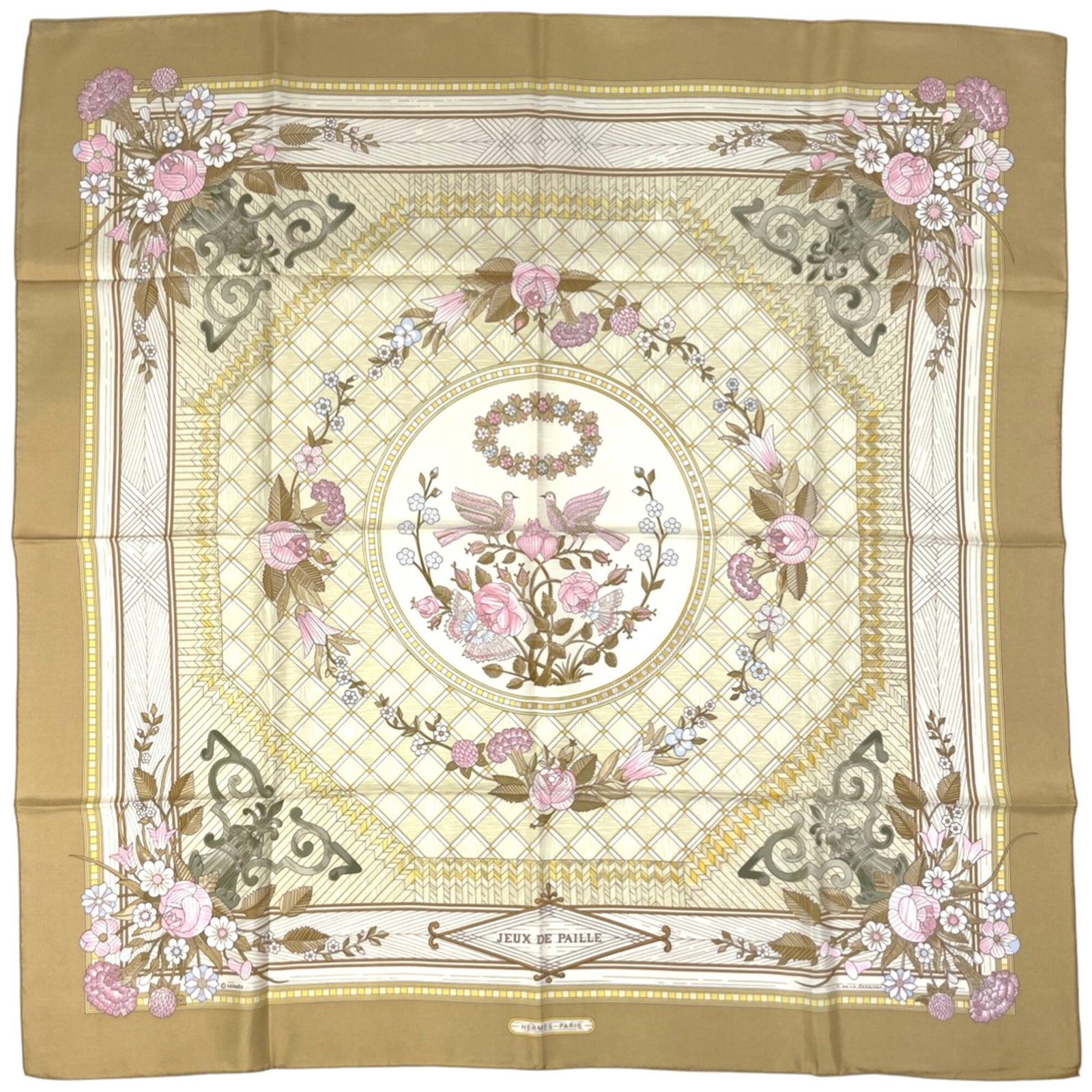 Hermes Scarf: Hermes Scarf A timeless piece of luxury, this pre-owned Hermes scarf boasts the iconic brand's signature multi-color design and soft beige hue, adding a touch of elegance to any outfit. With its