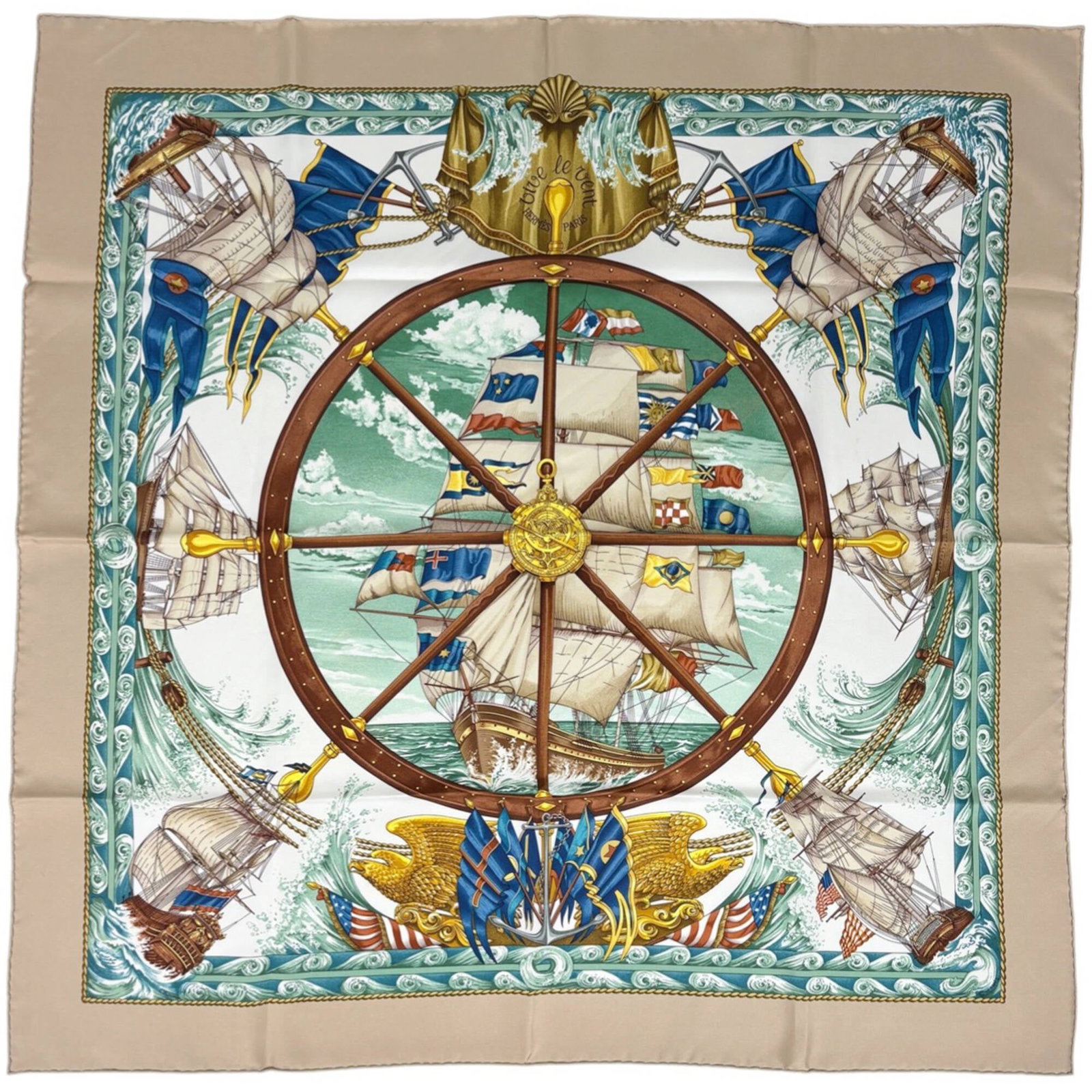 Hermes silk scarf: Hermes silk scarf A timeless piece of luxury, this pre-owned Hermes silk scarf boasts the iconic brand's signature craftsmanship and elegance. With its soft beige and multi-color hues, it adds a