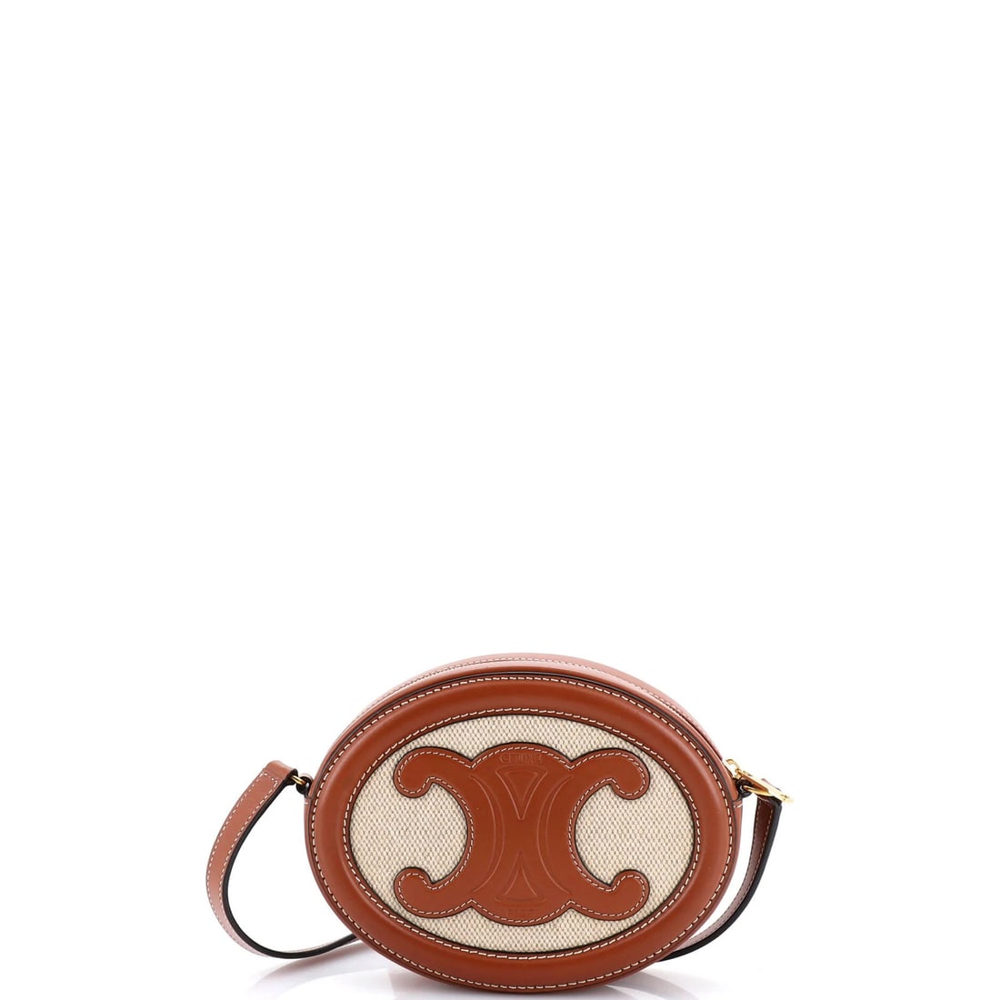 Celine Triomphe Oval Crossbody Bag Canvas and Leather: Celine Triomphe Oval Crossbody Bag Canvas and Leather The Celine Triomphe Oval Crossbody Bag is a timeless and sophisticated accessory, boasting a sturdy canvas exterior and supple leather interior
