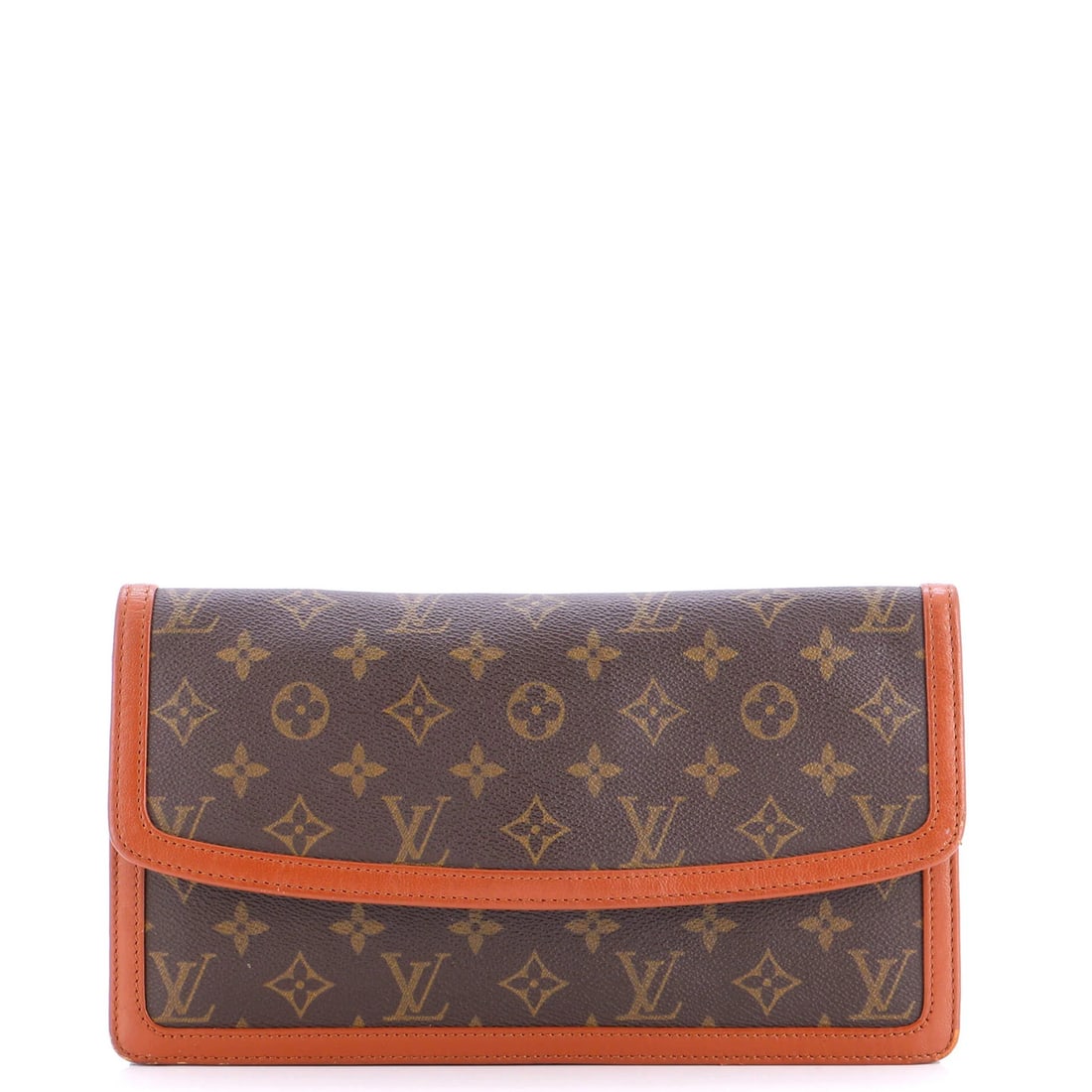 Louis Vuitton GM Pochette Monogram Canvas: Louis Vuitton GM Pochette Monogram Canvas A timeless Louis Vuitton GM Pochette Monogram Canvas clutch in rich brown, boasting the iconic monogram pattern and durable canvas-coated leather exterior.