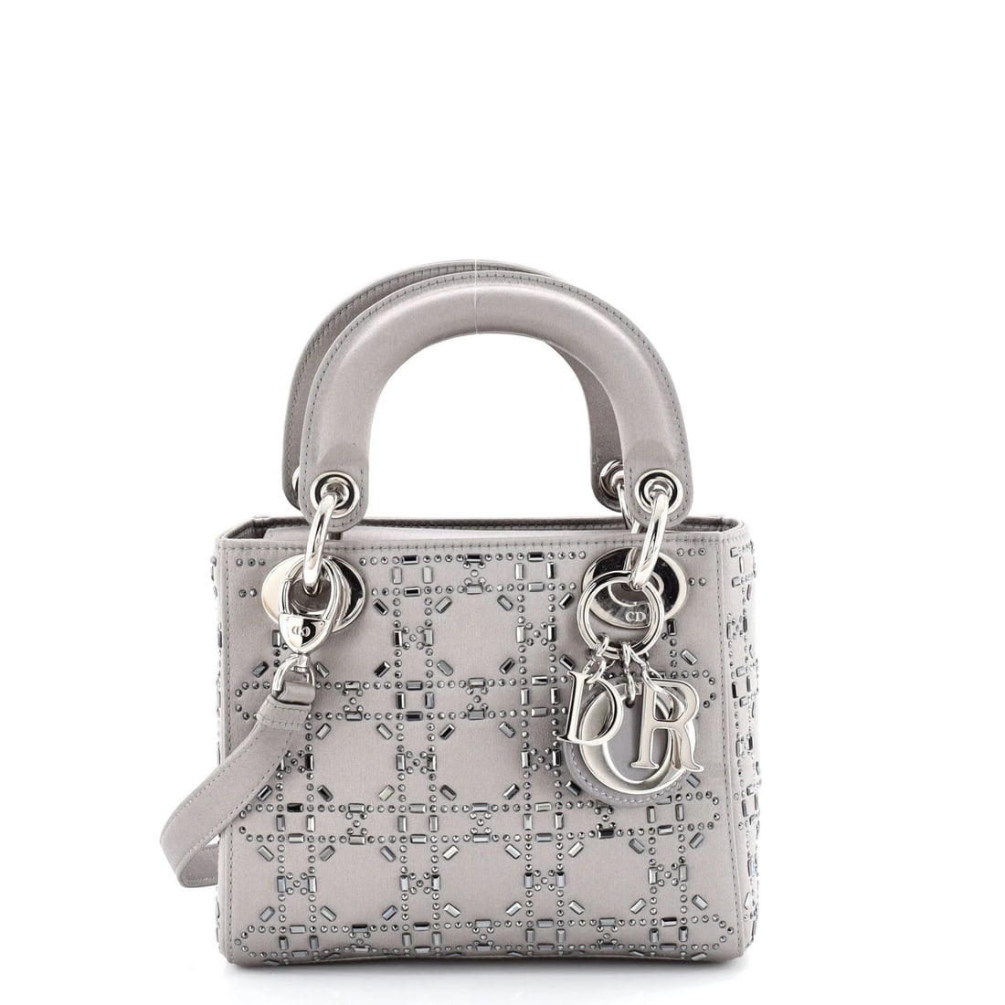 Christian Dior Lady Dior Bag Crystal Embellished Cannage Quilt Satin Mini: Christian Dior Lady Dior Bag Crystal Embellished Cannage Quilt Satin Mini Elevate your style with the iconic Christian Dior Lady Dior Bag, boasting crystal embellishments on its quilted satin