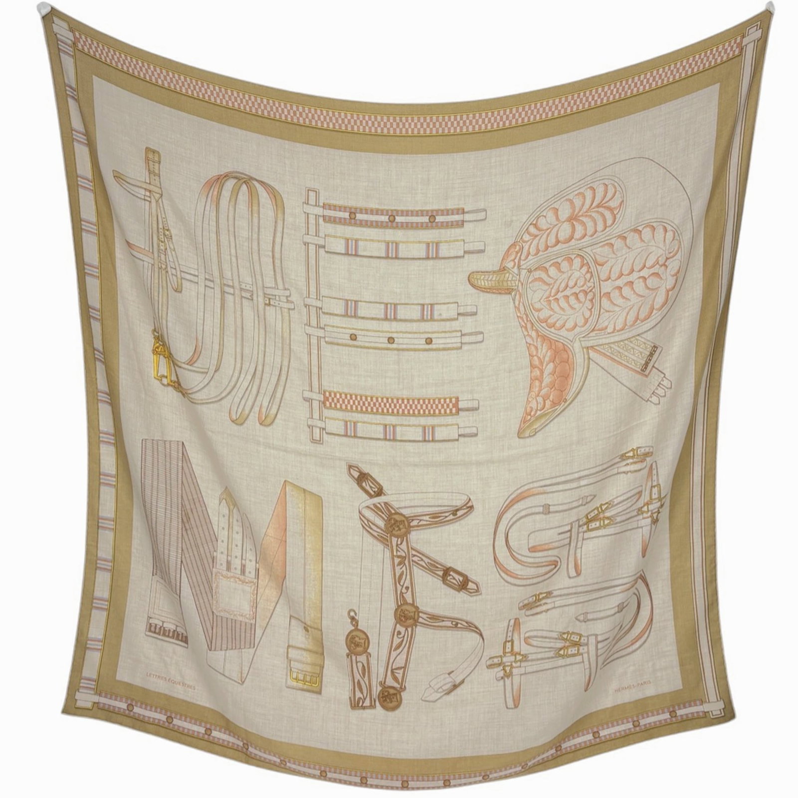 Hermes Carre 140 Lettres Equestres Geant Stole Cashmere Silk Beige Multicolor Women's: Hermes Carre 140 Lettres Equestres Geant Stole Cashmere Silk Beige Multicolor Women's Experience the epitome of luxury with this stunning Hermes Carre 140 Lettres Equestres Geant Stole, crafted from s