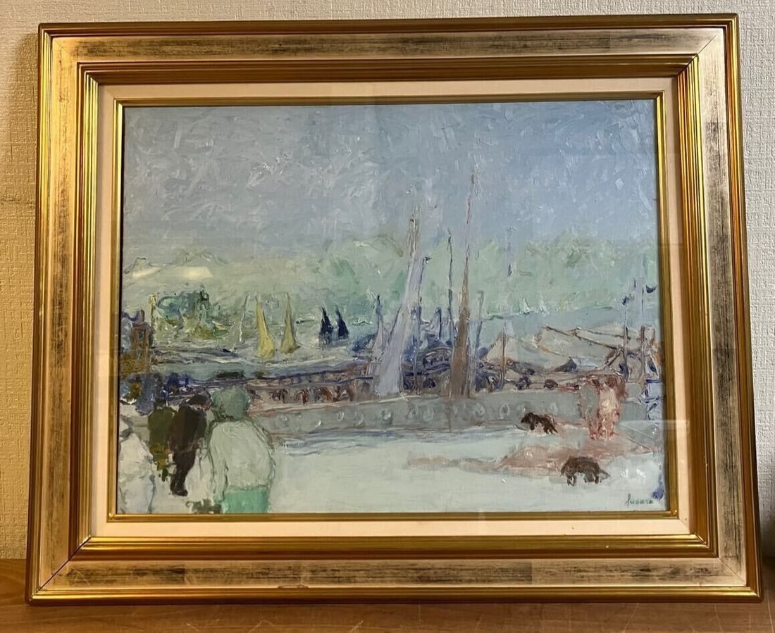 Jean Fusaro ( France) - Port Original Painting Oil on Canvas Signed Framed (1 of 8)