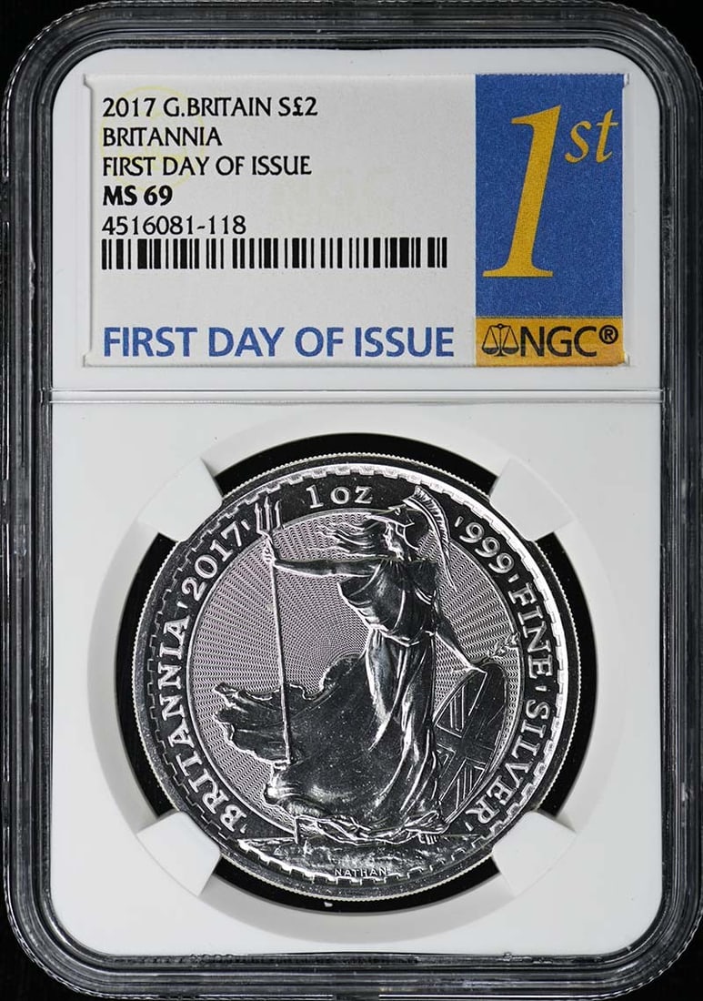 2017 G.BRITAIN BRITANNIA-RADIAL SUNBURST FIRST DAY OF ISSUE S2PND NGC MS69: 2017 G.BRITAIN BRITANNIA-RADIAL SUNBURST FIRST DAY OF ISSUE S2PND NGC MS69 Experience the majesty of Britannia, the iconic symbol of Great Britain, in stunning sunburst design on this 2017 First Day