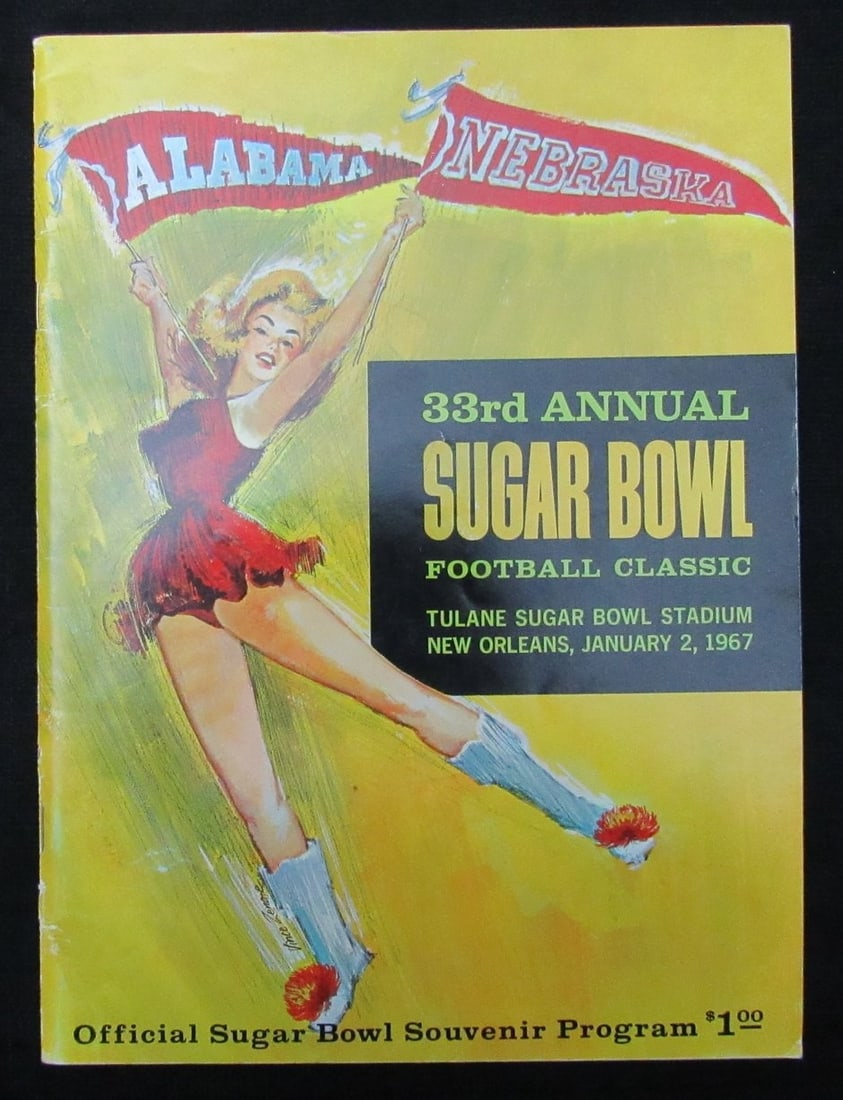 Jan. 2, 1967 Sugar Bowl Alabama vs. Nebraska NCAA Football Game Program 194654: Jan. 2, 1967 Sugar Bowl Alabama vs. Nebraska NCAA Football Game Program 194654 Get ready to relive the excitement of one of college football's most iconic matchups - the 1967 Sugar Bowl between Alabam