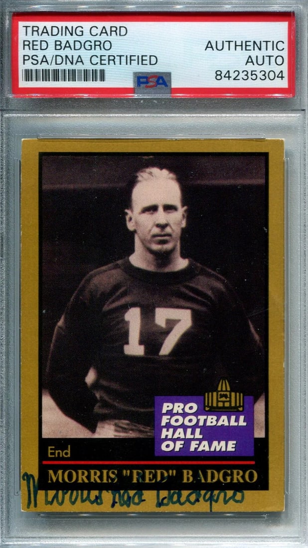 Morris "Red" Badgro 1991 Pro Football HOF Autographed Football Card (PSA) (1 of 2)