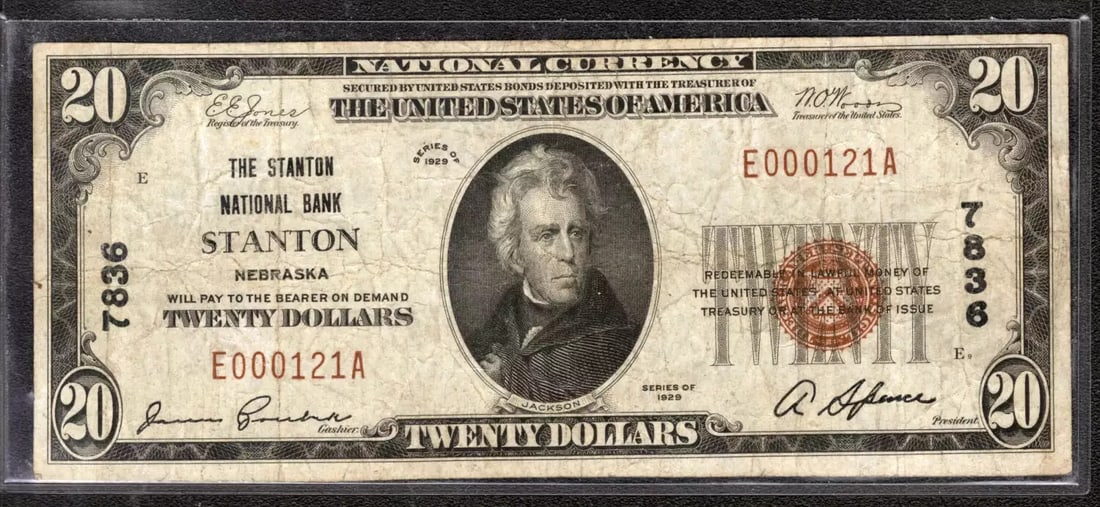 1929 $20 STANTON NATIONAL BANKNOTE CURRENCY STANTON NEBRASKA (121A) (1 of 2)
