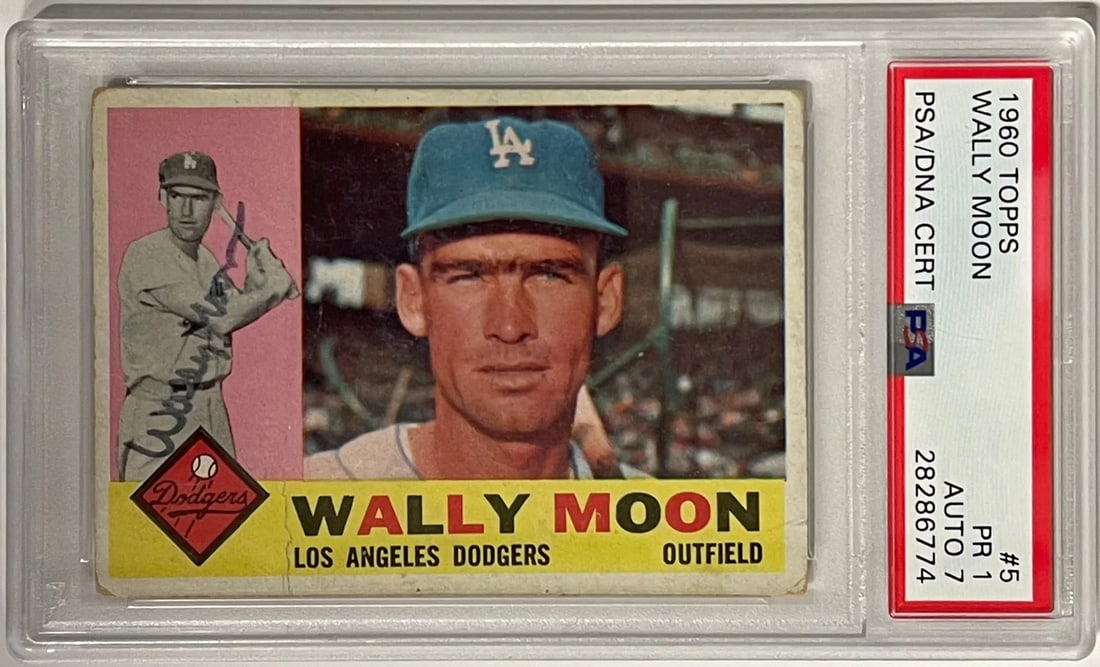 Wally Moon Autographed 1960 Topps Card #5 (PSA): Wally Moon Autographed 1960 Topps Card #5 (PSA) Get ready to own a piece of baseball history with the autographed 1960 Topps card #5, signed by Wally Moon himself. As one of the most iconic cards from