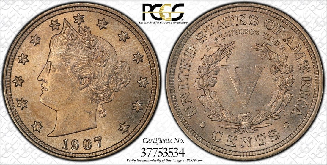 1907 LIBERTY V NICKEL PCGS MS65 (1 of 3)