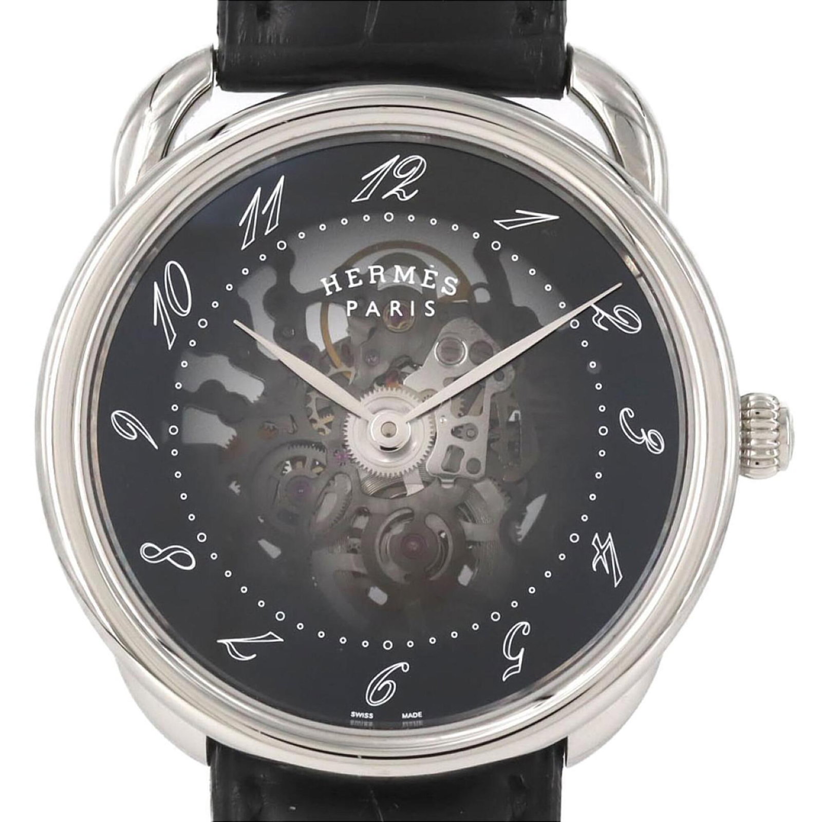 Hermes Wristwatch: Hermes Wristwatch A sleek and sophisticated Hermes wristwatch, this 40mm stainless steel timepiece boasts a timeless black dial and is crafted with attention to detail, making it a stylish addition to