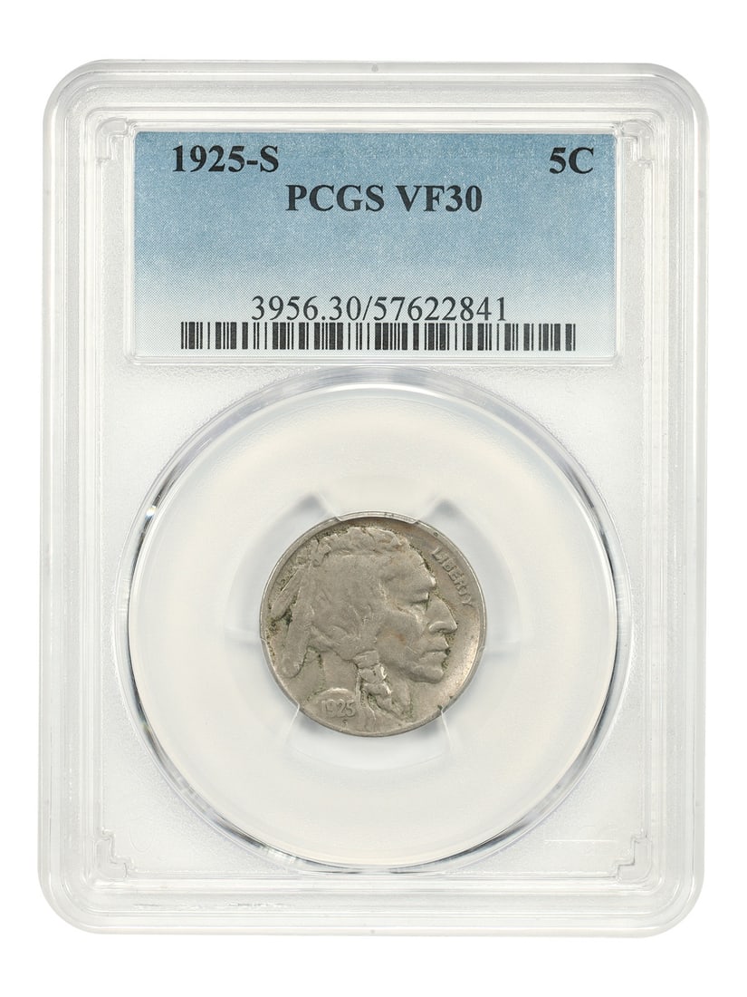 Buffalo nickel, scarce date, 1925-S 5C PCGS VF30. (1 of 4)