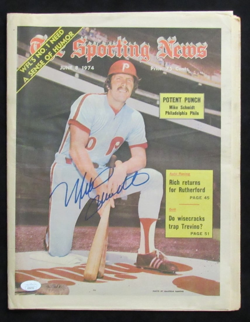 Mike Schmidt HOF Autographed 1974 Sporting News Magazine Phillies JSA 176528 (1 of 3)