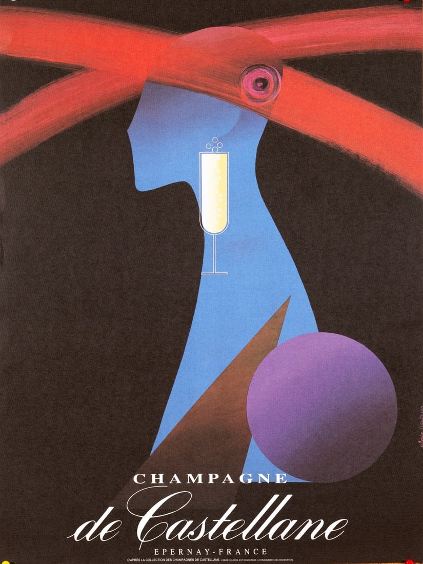 Champagne De Castellane Poster 1980 Alain Gauthier 16X24 In. Offset, A: Champagne De Castellane Poster 1980 Alain Gauthier 16X24 In. Offset, A A stunning vintage poster from the 1980s, 'Champagne de Castellane' by Alain Gauthier, is up for grabs! This beautifully