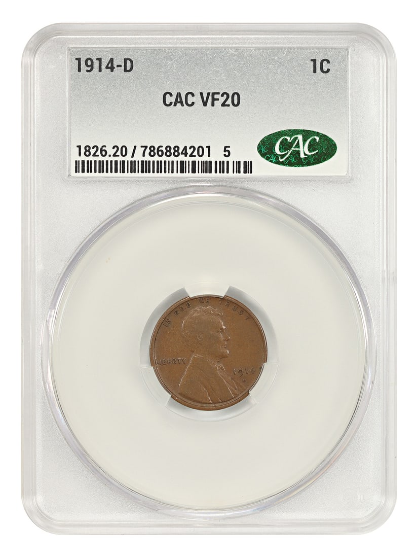 1914-D 1C CACG VF20 - Lincoln Cent (Wheat Reverse) - Key Date (1 of 4)