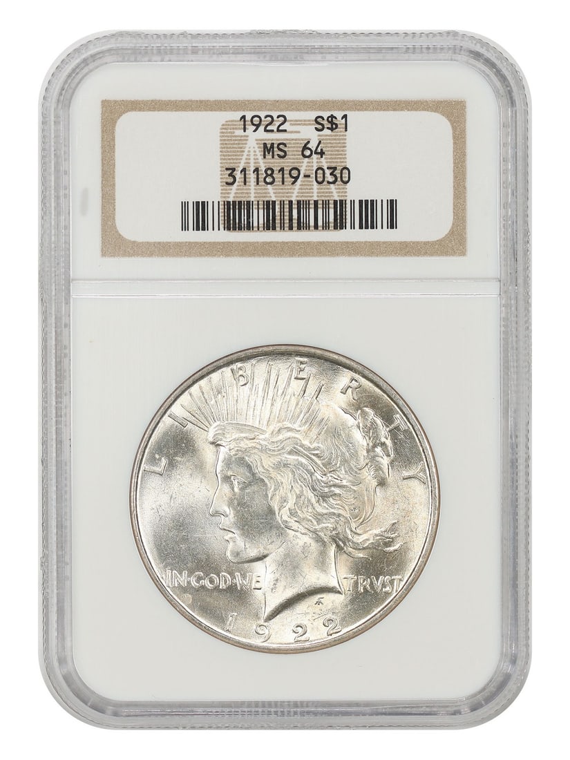 1922 $1 NGC MS64 - Peace Dollar: 1922 $1 NGC MS64 - Peace Dollar Rarity and beauty come together in this stunning 1922 $1 Peace Dollar, certified MS64 by the Numismatic Guaranty Corporation (NGC). With its high grade of 64 and striki