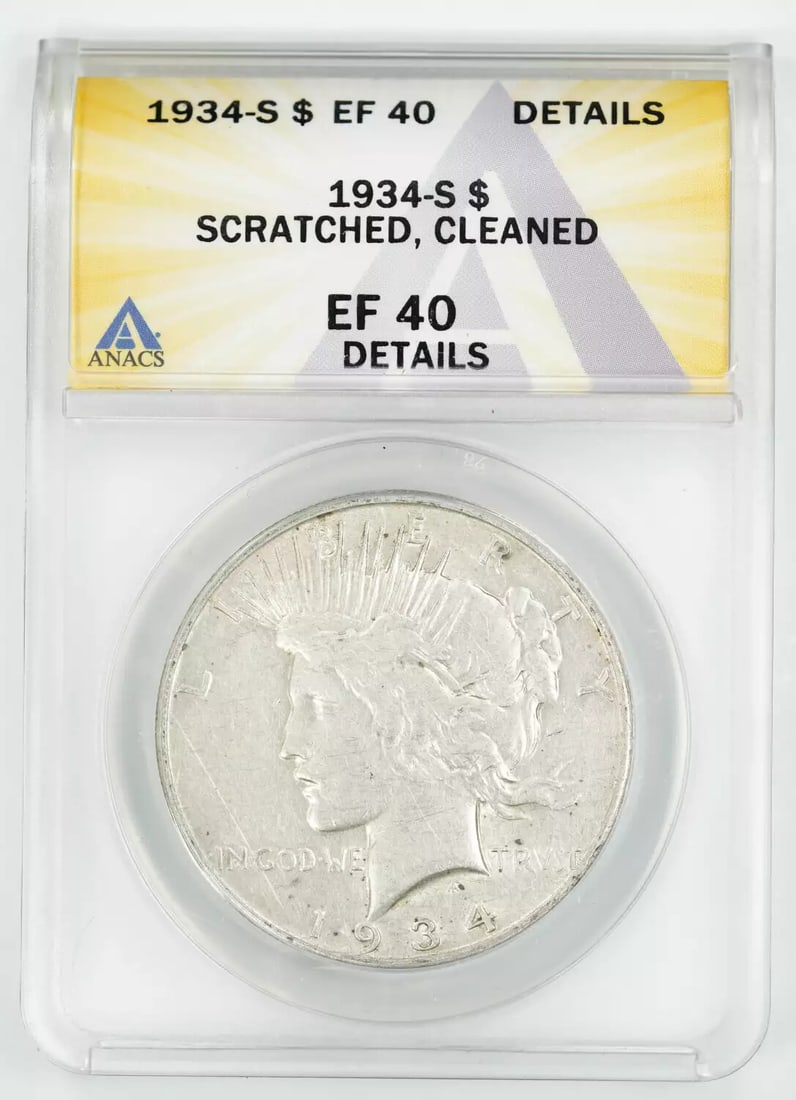 1934 S PEACE SILVER DOLLAR $1 ANACS CERTIFIED EF 40 EXTRA FINE DETAILS (069) (1 of 4)