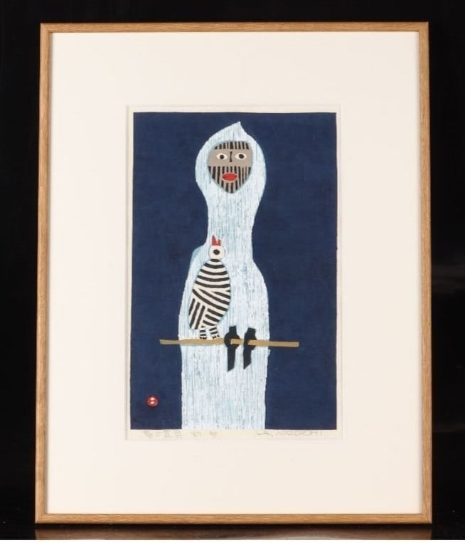 Umetaro Azechi Bird and Tools Woodblock Print 1969 Signed Framed AP (1 of 9)