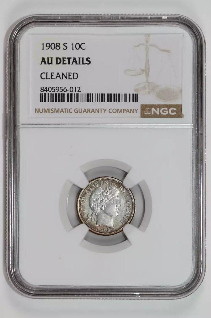 NGC AU 1908-S Barber Dime (1 of 2)