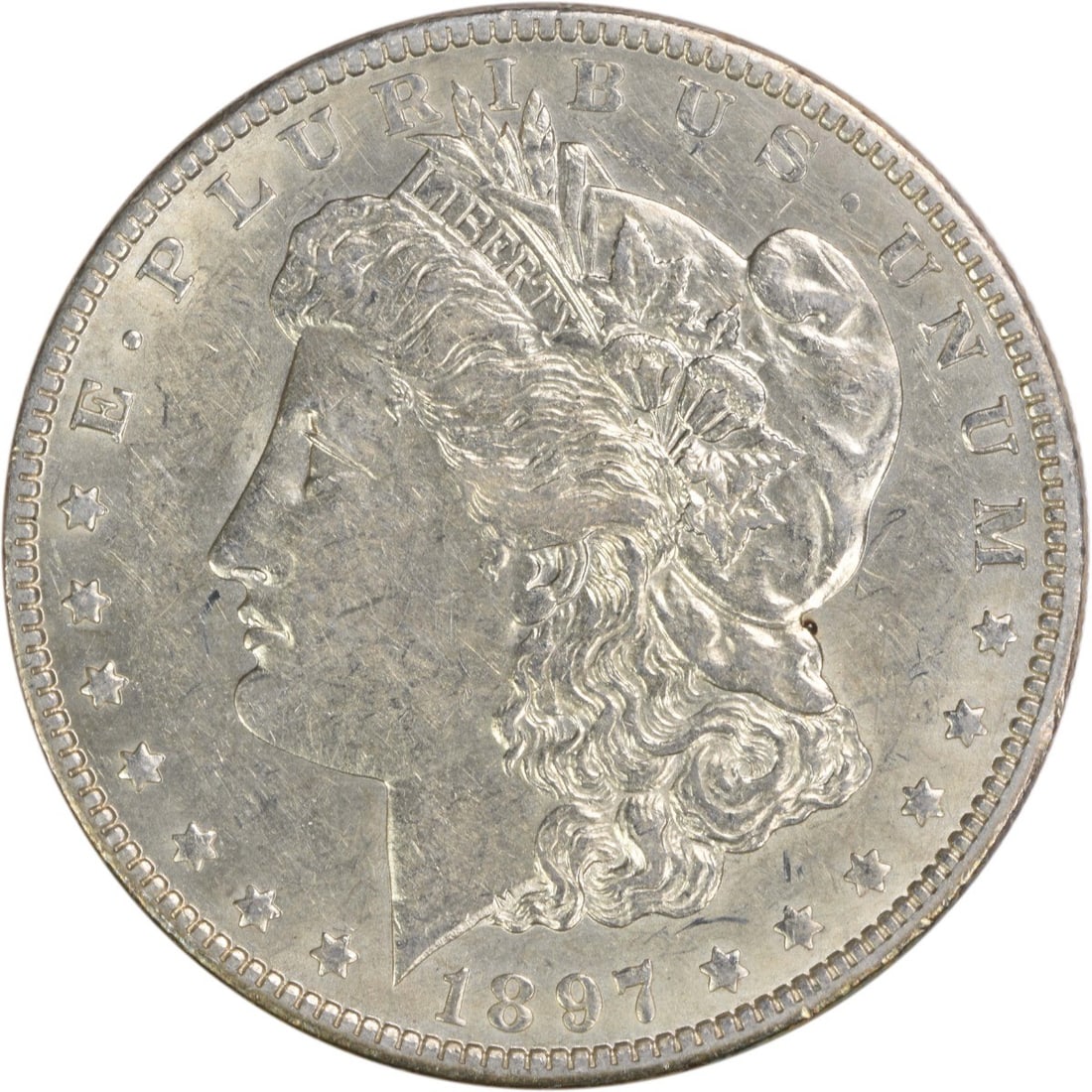 Morgan Silver Dollar is an 1897-O AU Uncertified dollar (1 of 2)