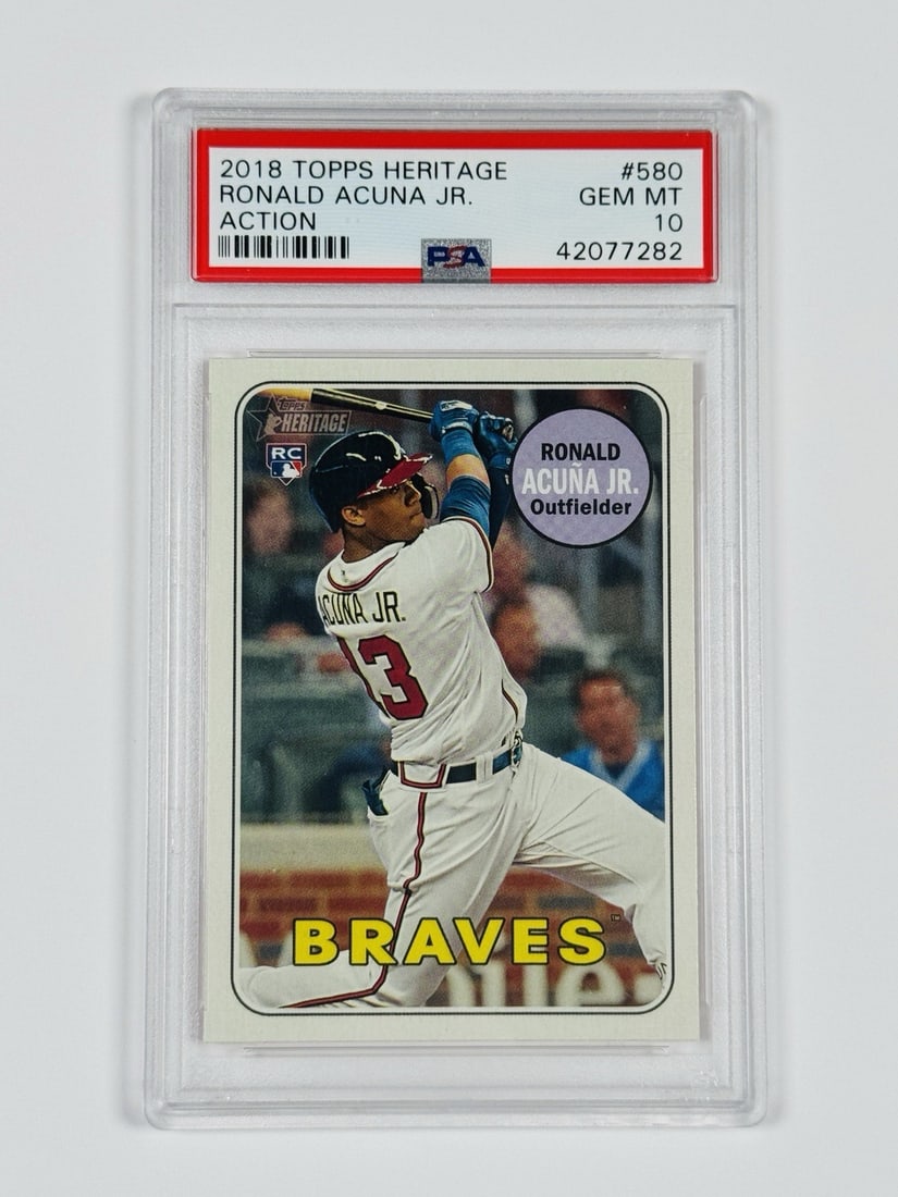 2018 TOPPS HERITAGE RONALD ACUNA JR. #580 ACTION ROOKIE PSA 10 (1 of 2)