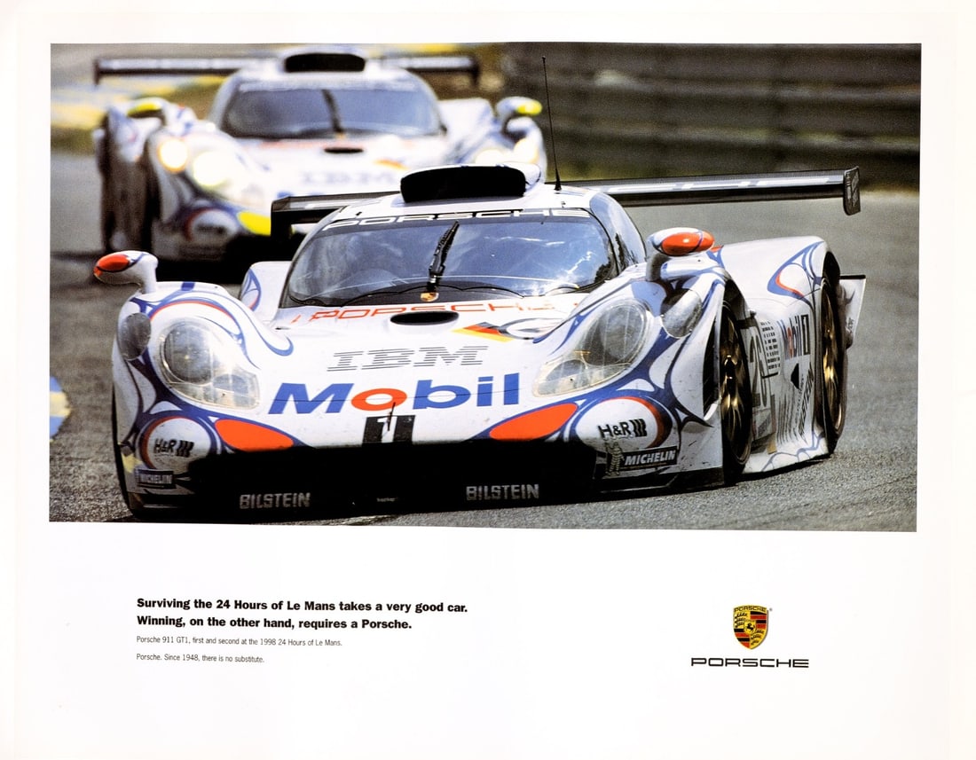Porsche 911 GT1 racing poster on linen by Lemans in 1998 (1 of 3)
