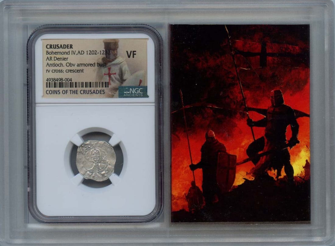Bohemond IV, AD 1202-1232 CRUSADER AR Denier NGC VF20 Story Vault (1 of 1)