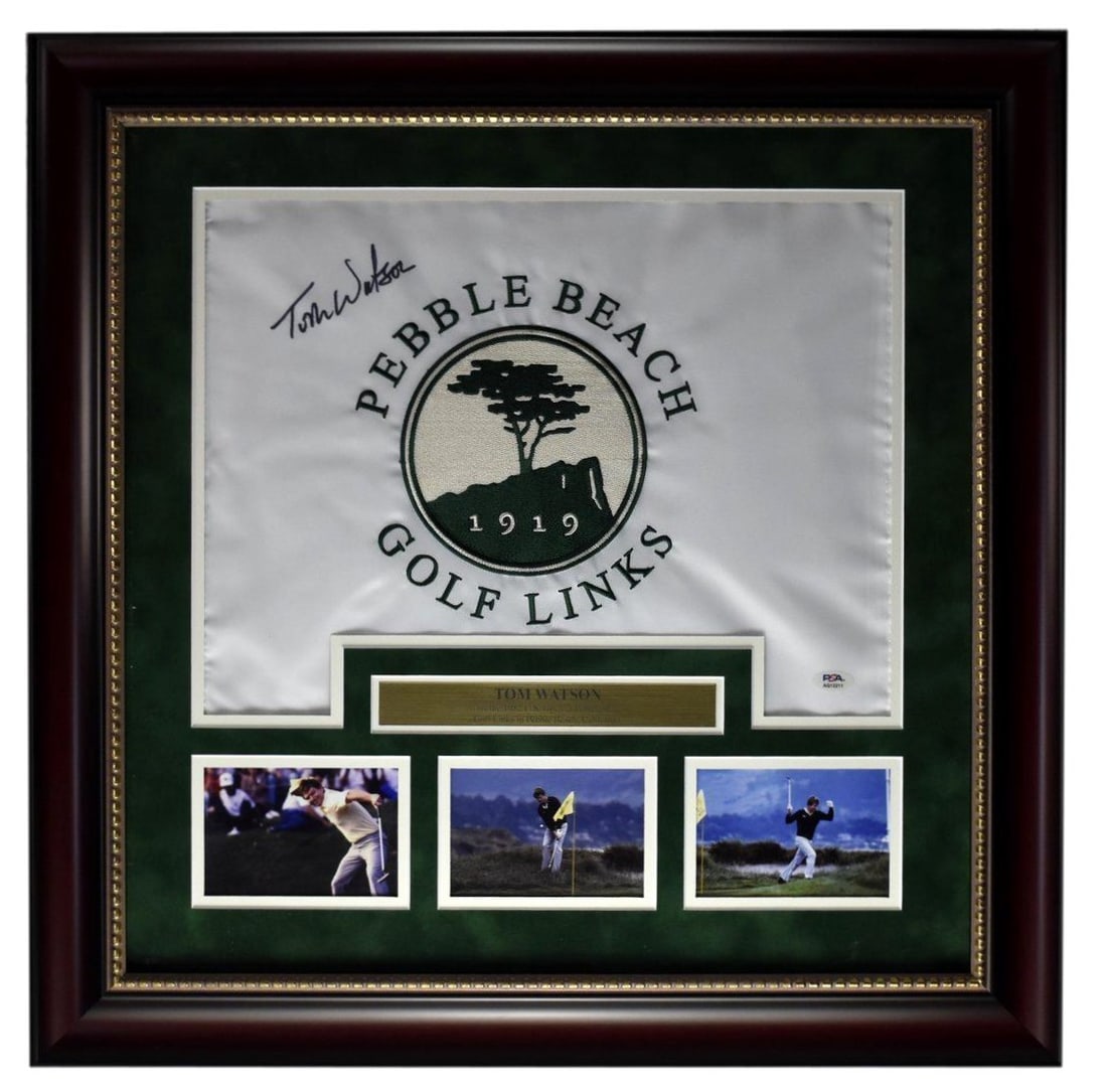 Tom Watson signed pin flag at Pebble Beach is framed by PSA and DNA. (1 of 5)