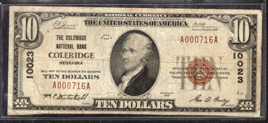 1929 $10 COLERIDGE NATIONAL BANKNOTE CURRENCY COLERIDGE NEBRASKA (716A) (1 of 2)