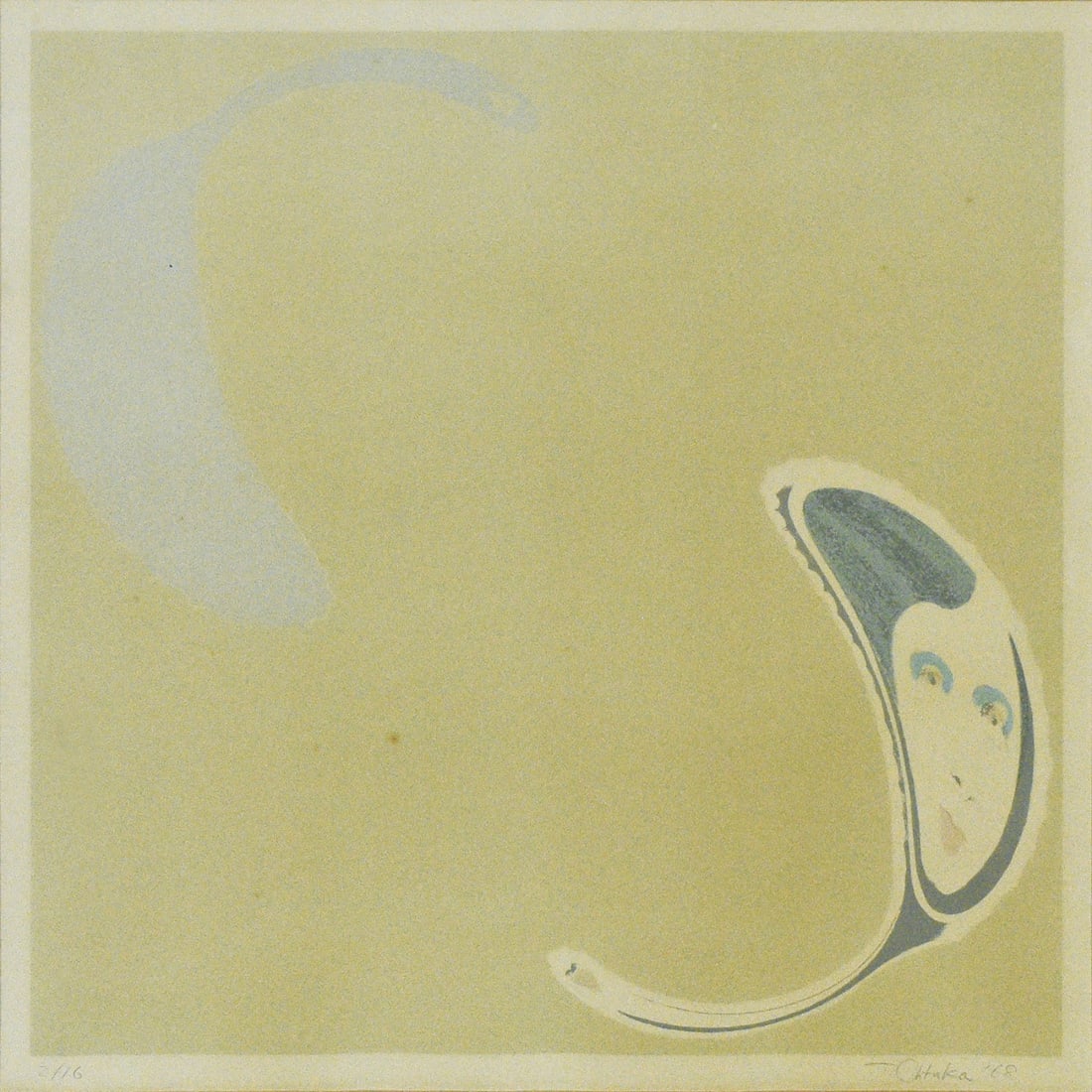 Takeshi Otaka silkscreen stylish hand mirror 1968 signature dated Japanese paper (1 of 7)
