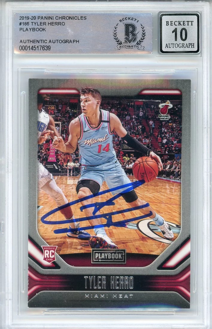 Tyler Herro Autographed 2019-20 Panini Chronicles Playbook Rookie Card #185 (BGS (1 of 2)