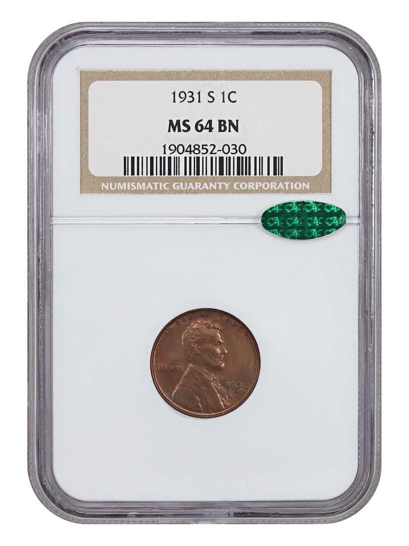 1931-S 1C NGC/ CAC MS64BN - Lincoln Cent (Wheat Reverse) - Affordable Key Date (1 of 4)