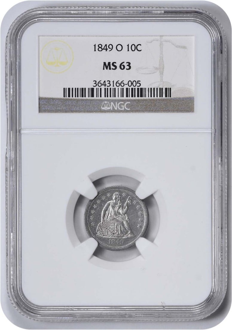 1849-O Liberty Seated Silver Dime MS63 NGC (1 of 3)