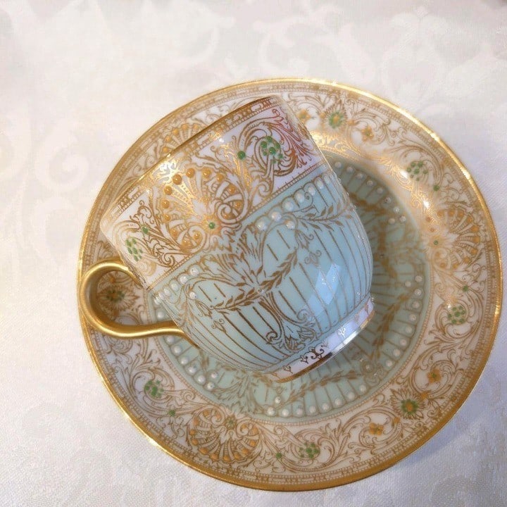 Royal Worcester asprey authentic mint green gold jewel demitasse cup saucer rare (1 of 7)