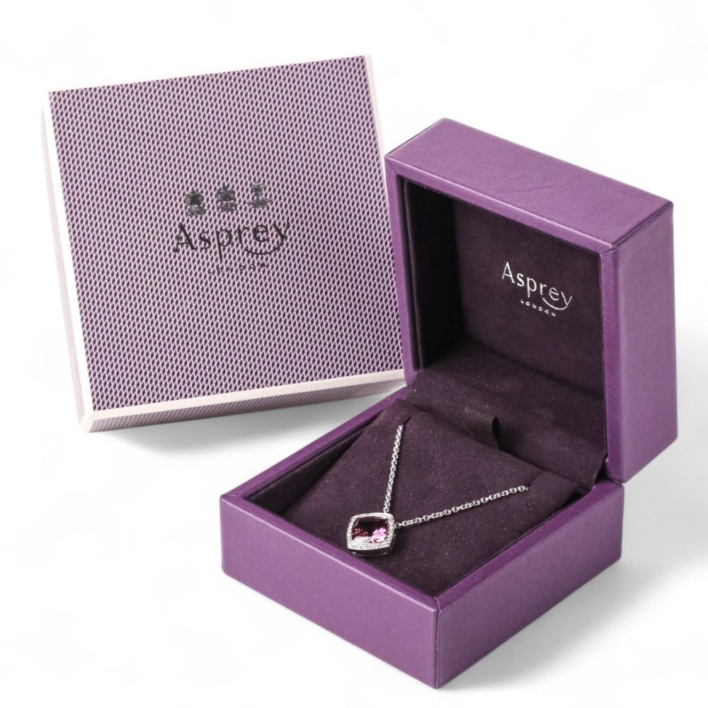 Asprey London 18k White Gold Pendant with Pink Tourmaline and Diamond Necklace in Case (1 of 11)