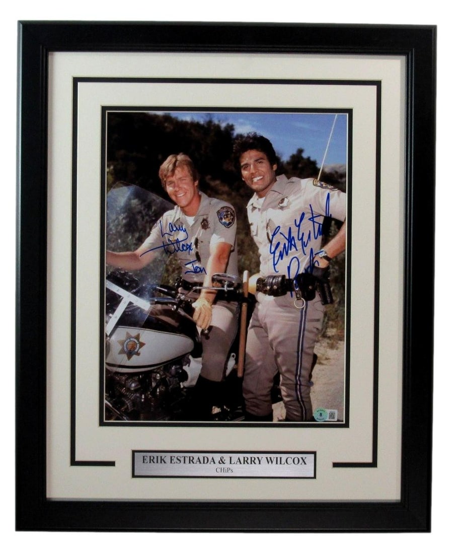 Larry Wilcox/ Erik Estrada Dual-Signed 11x14 Photo "Chips" Framed Beckett 183647 (1 of 4)