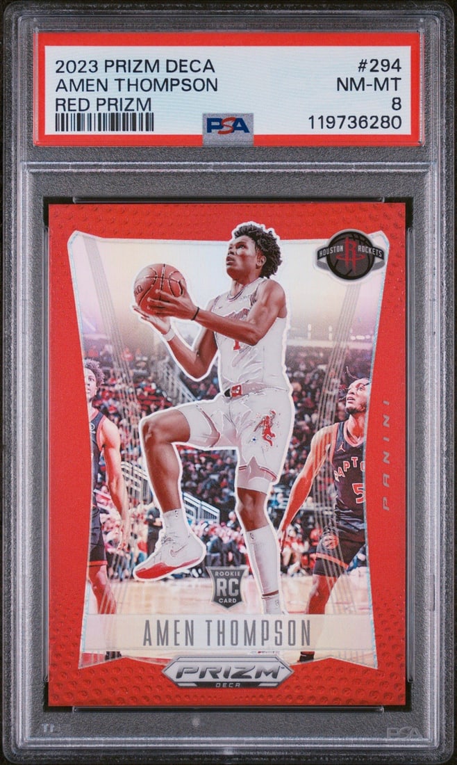 2023 PANINI PRIZM DECA AMEN THOMPSON #294 RED PRIZM/ 199 ROOKIE PSA 8 (1 of 3)