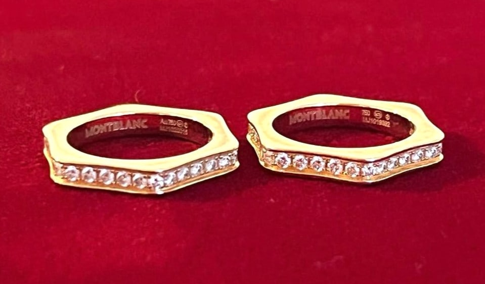 Montblanc 2 Stackable Ring SET Hexagon Full Eternity Diamond 18k Rose Gold 49 (1 of 12)