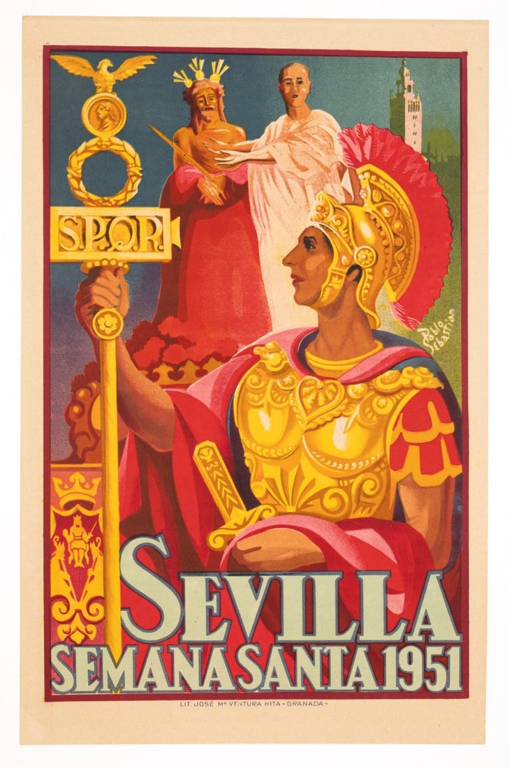 Spanish Travel Poster Sevilla Semana Santa 1951 Pablo Sebastian Litho (1 of 10)