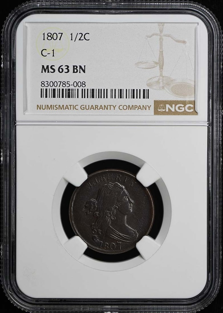 1807 Draped Bust Half Cent C-1 1/ 2C NGC MS63BN (1 of 3)