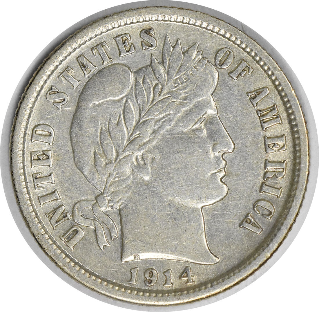 1914-D/ D Barber Silver Dime RPM 4 AU Uncertified (1 of 2)