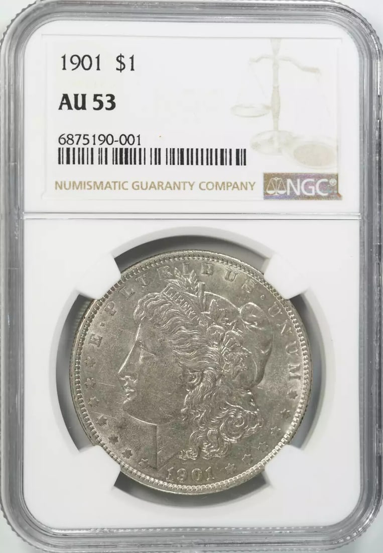 1901 MORGAN SILVER DOLLAR $1 NGC CERTIFIED AU 53 ABOUT UNC - LOOKS BETTER (001) (1 of 4)