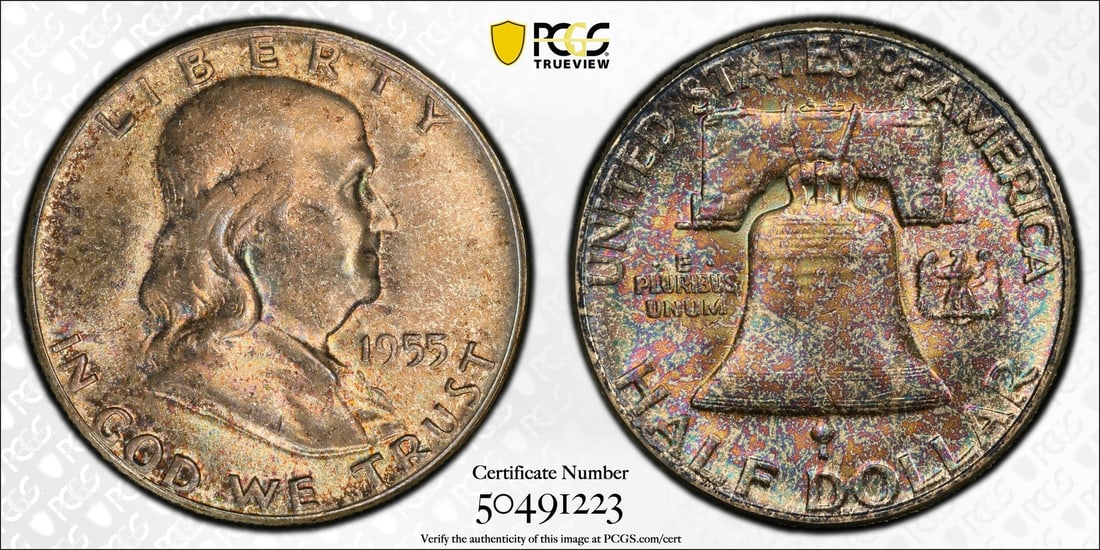 1955 FRANKLIN HALF DOLLAR 50C PCGS MS 66 FBL TRUEVIEW TRADERBEA PURPLE CORE (223 (1 of 5)
