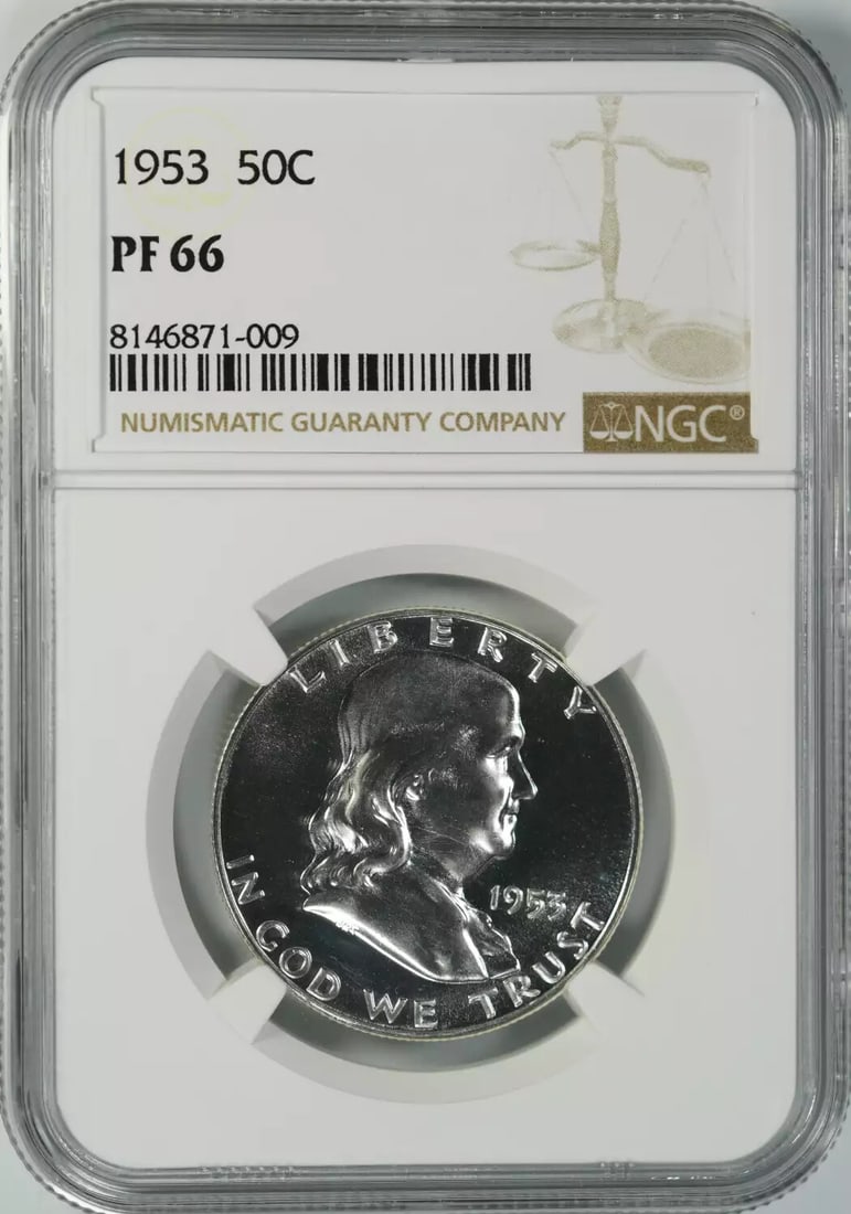 1953 PROOF FRANKLIN HALF DOLLAR 50C NGC CERTIFIED PF 66 PROOF (009) (1 of 4)